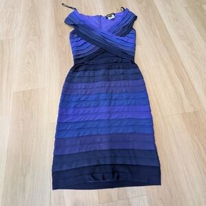 Tadashi Shoji Blue Gradient Pleated Dress Size XS